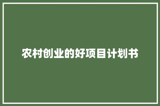 农村创业的好项目计划书