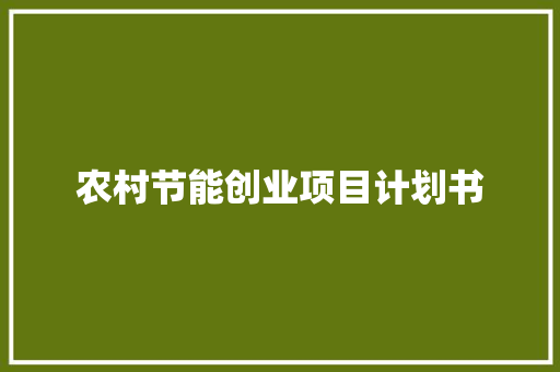 农村节能创业项目计划书