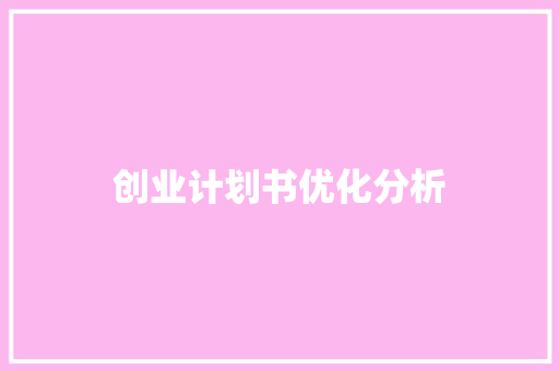 创业计划书优化分析