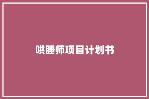哄睡师项目计划书