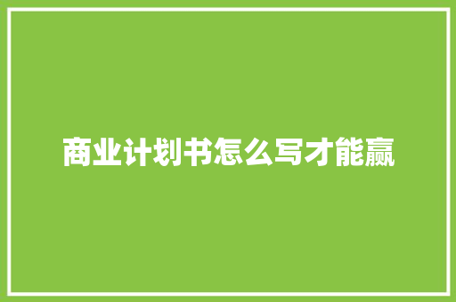 商业计划书怎么写才能赢
