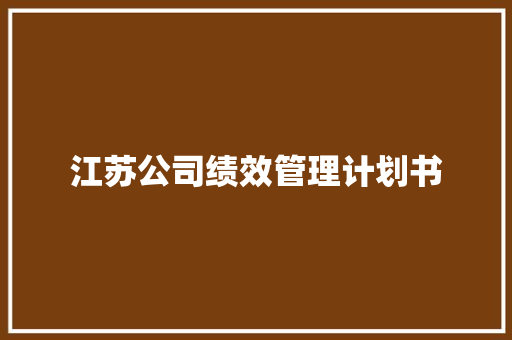 江苏公司绩效管理计划书