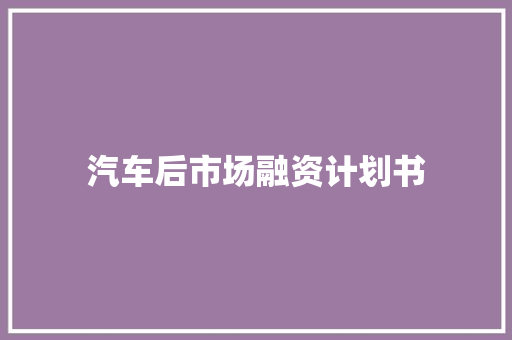 汽车后市场融资计划书