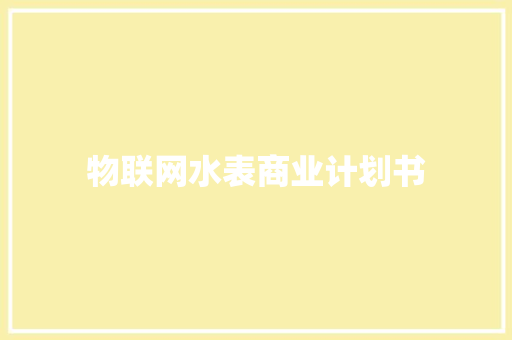 物联网水表商业计划书