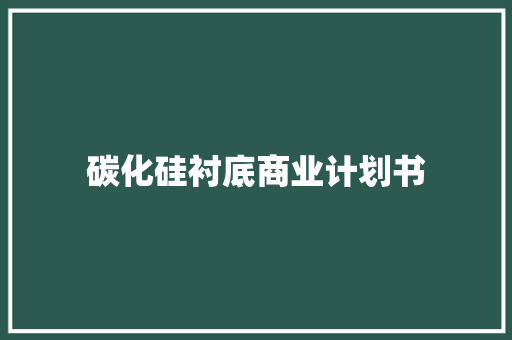 碳化硅衬底商业计划书