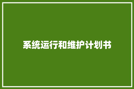 系统运行和维护计划书