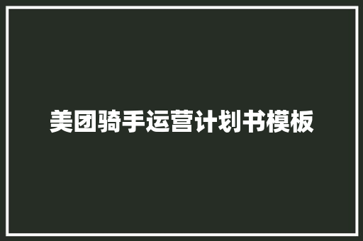 美团骑手运营计划书模板