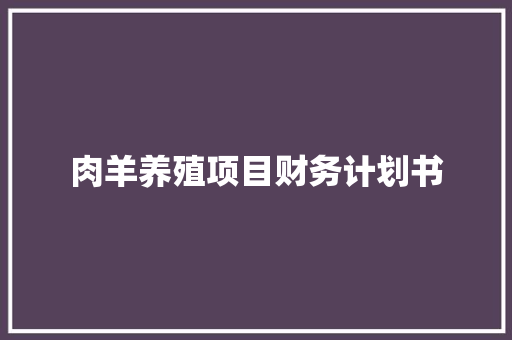 肉羊养殖项目财务计划书