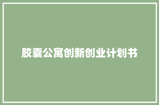 胶囊公寓创新创业计划书