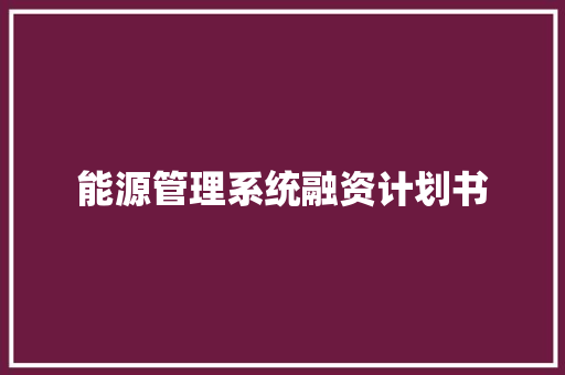 能源管理系统融资计划书