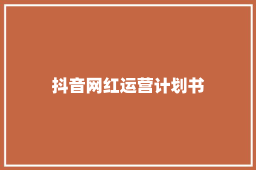 抖音网红运营计划书