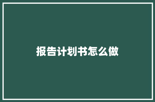 报告计划书怎么做
