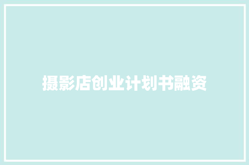 摄影店创业计划书融资