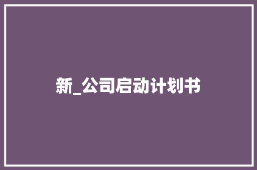 新_公司启动计划书