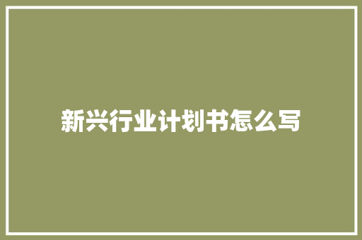 新兴行业计划书怎么写