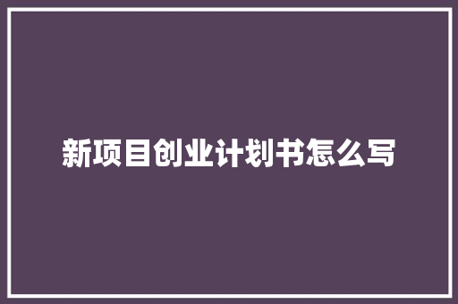 新项目创业计划书怎么写