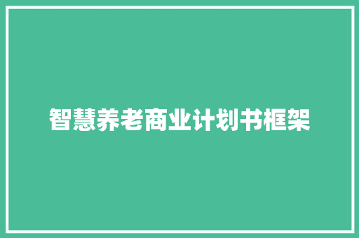 智慧养老商业计划书框架