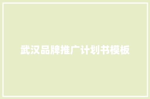 武汉品牌推广计划书模板