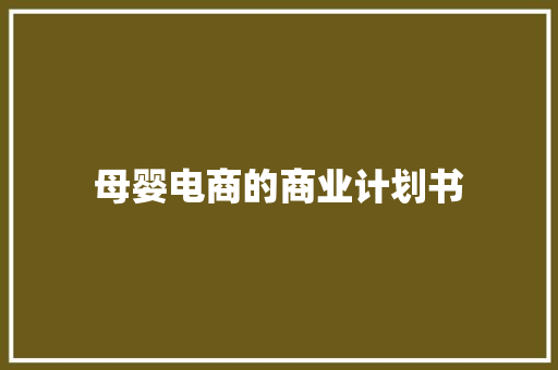 母婴电商的商业计划书