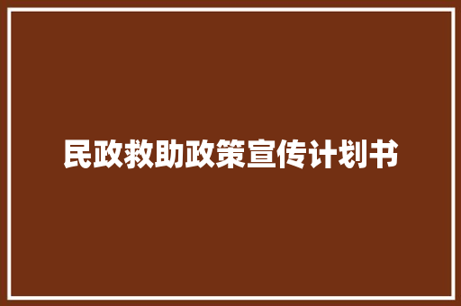 民政救助政策宣传计划书