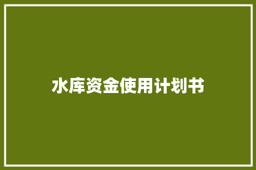 水库资金使用计划书