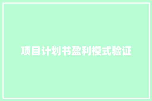 项目计划书盈利模式验证
