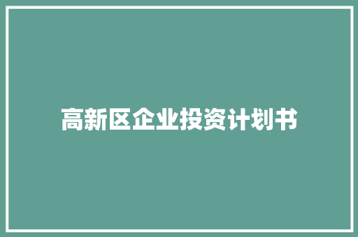 高新区企业投资计划书