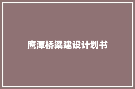 鹰潭桥梁建设计划书