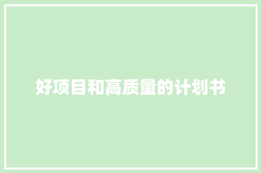 好项目和高质量的计划书
