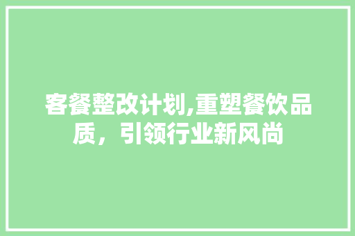 客餐整改计划,重塑餐饮品质，引领行业新风尚