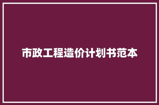 市政工程造价计划书范本