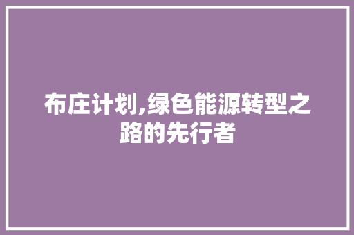 布庄计划,绿色能源转型之路的先行者