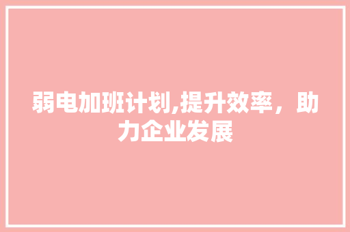 弱电加班计划,提升效率，助力企业发展