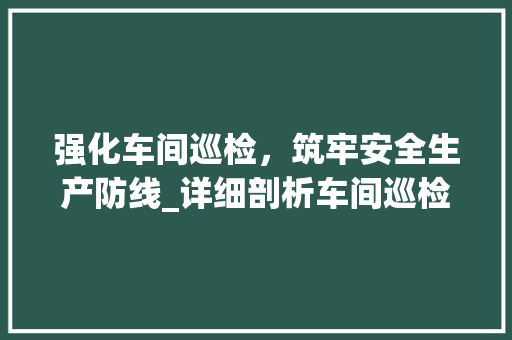 强化车间巡检，筑牢安全生产防线_详细剖析车间巡检计划的重要性与方法