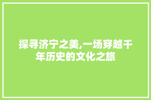 探寻济宁之美,一场穿越千年历史的文化之旅