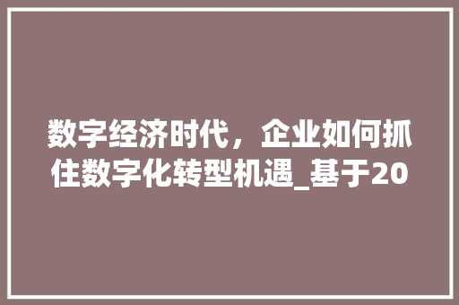 数字经济时代，企业如何抓住数字化转型机遇_基于2000字计划的详细剖析