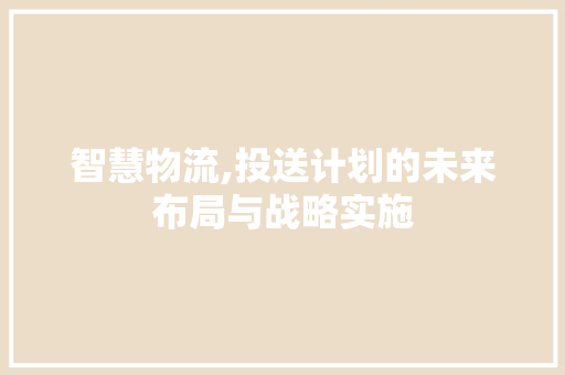 智慧物流,投送计划的未来布局与战略实施