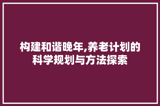 构建和谐晚年,养老计划的科学规划与方法探索