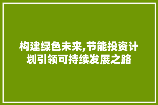 构建绿色未来,节能投资计划引领可持续发展之路