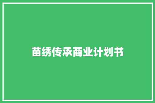 苗绣传承商业计划书