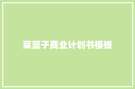 菜篮子商业计划书模板