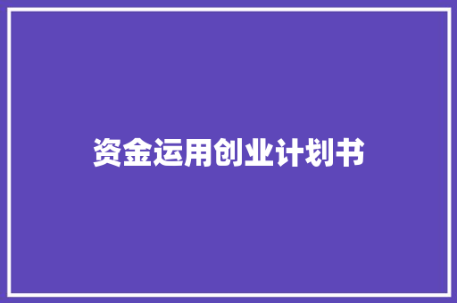 资金运用创业计划书 商业文案