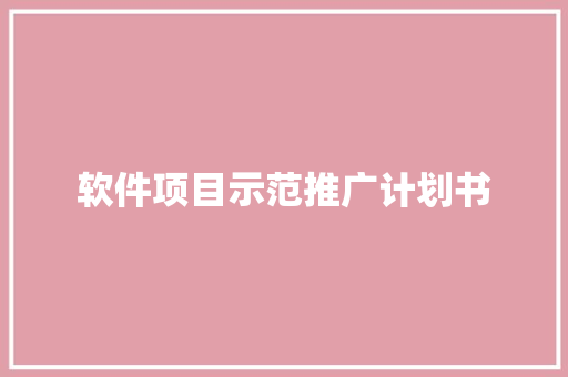软件项目示范推广计划书