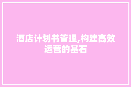 酒店计划书管理,构建高效运营的基石
