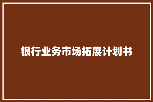银行业务市场拓展计划书