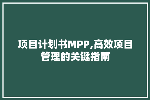 项目计划书MPP,高效项目管理的关键指南