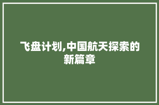 飞盘计划,中国航天探索的新篇章