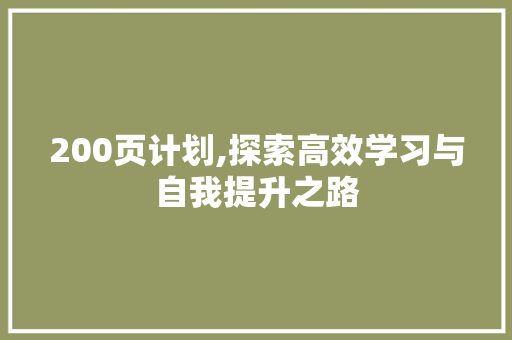 200页计划,探索高效学习与自我提升之路 诗歌创作