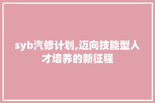 syb汽修计划,迈向技能型人才培养的新征程