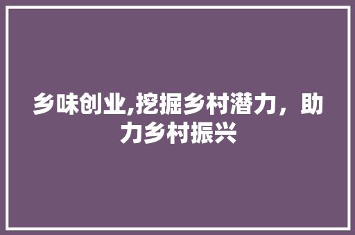 乡味创业,挖掘乡村潜力，助力乡村振兴